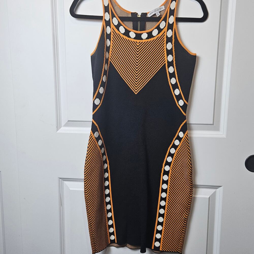 HERA COLLECTION - Sexy Orange Black Geometric Bodycon Mini Dress - SIZE LG
